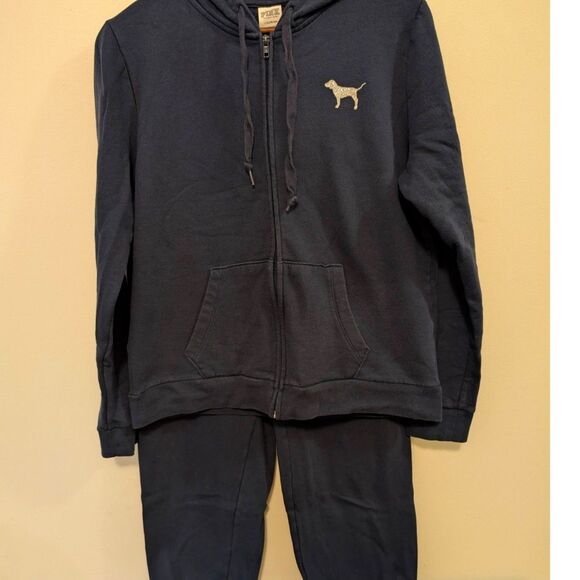 Victoria's Secret Y2K 2021 Navy Blue & Silver Glitter Dog Logo Full-Zip Set - Picture 1 of 6